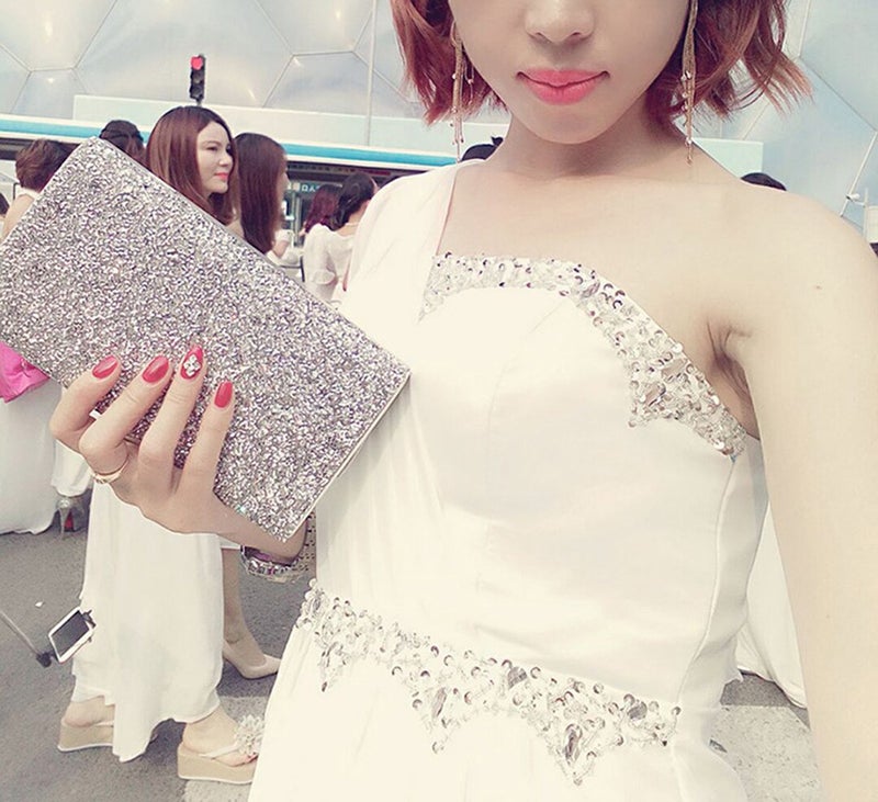 Covelin Women's Handbag Envelope Rhinestone Evening Clutch Bag Hot Silver - Image 5